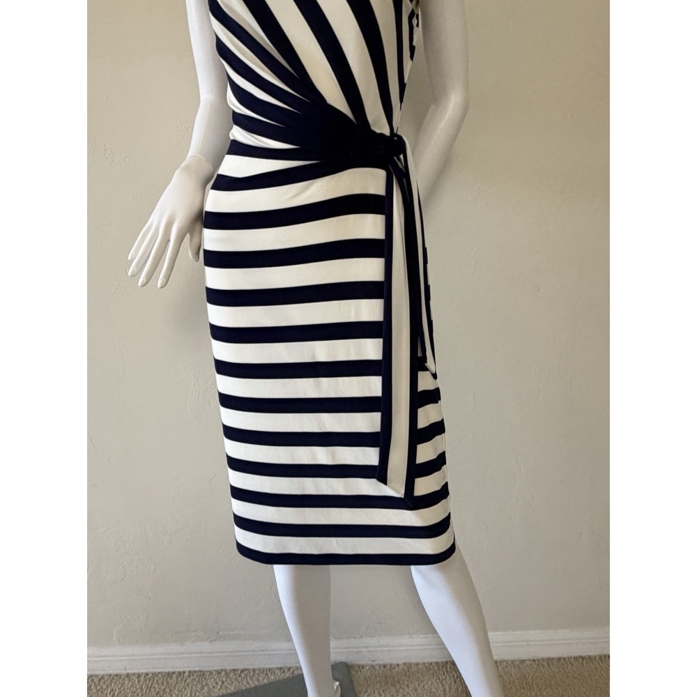 Ralph Lauren Striped Sheath Dress Side Tie‎ Navy White Size 4 - Picture 6 of 15
